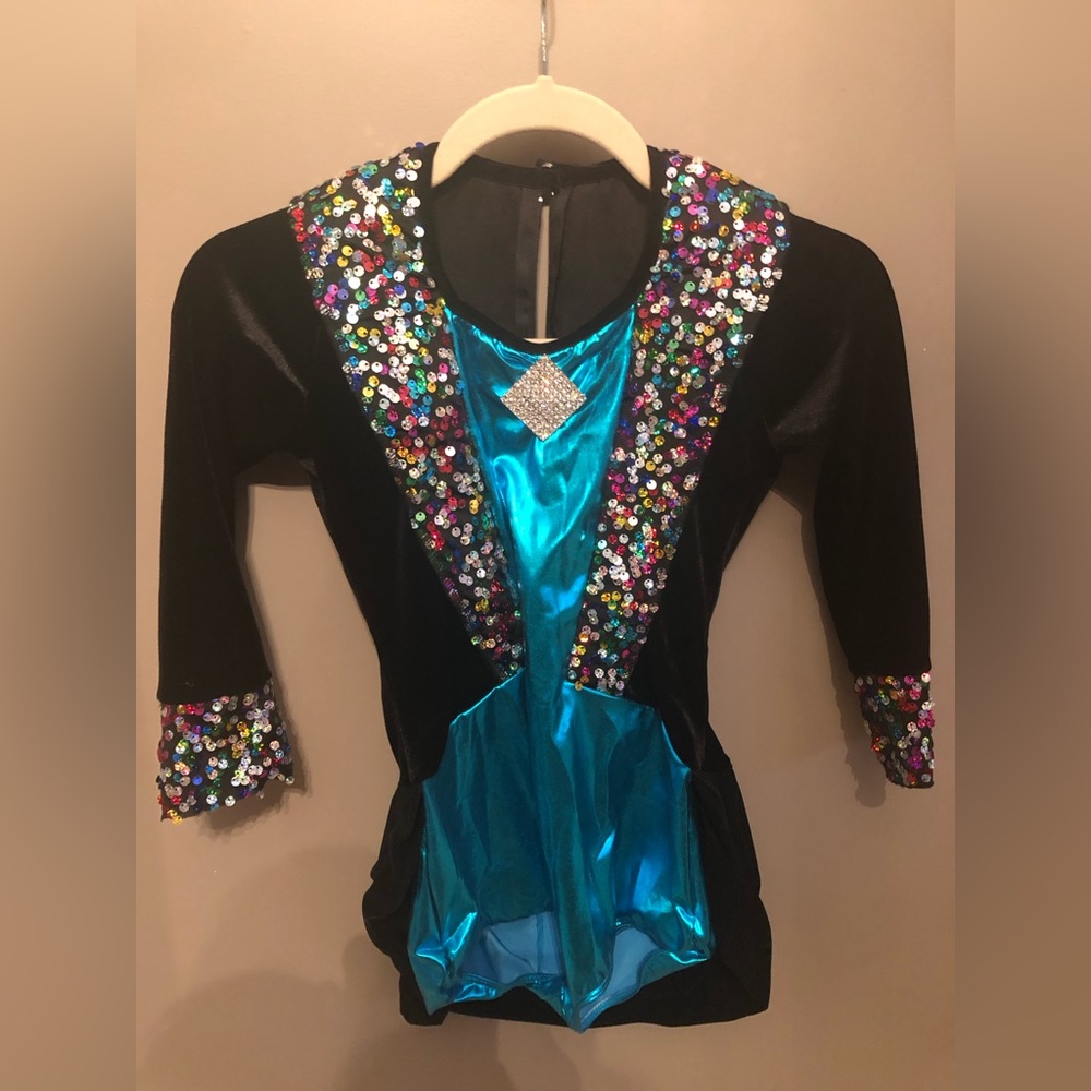 Cabaret  Dance costume black velvet with colored sequence & tails child large